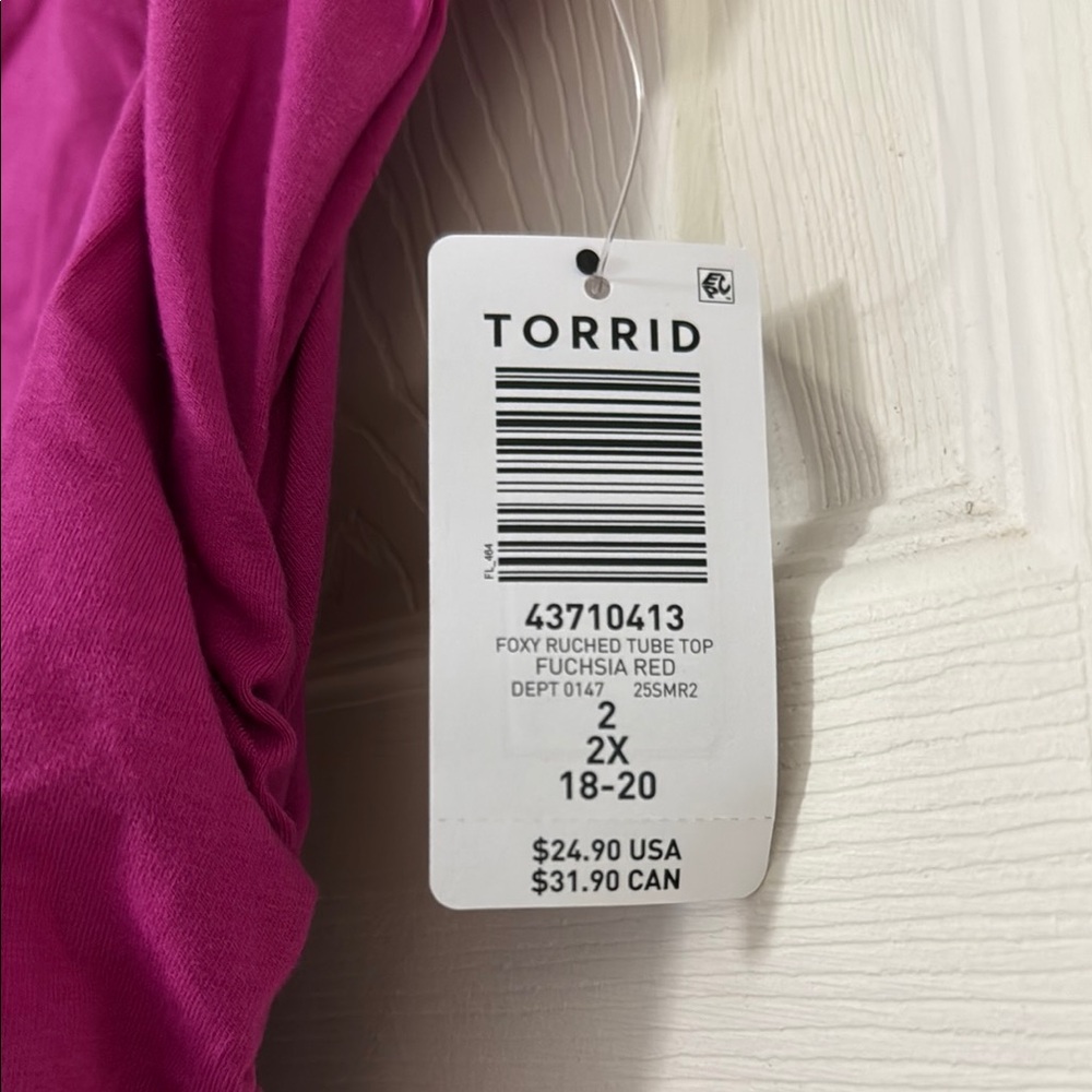 NWT Torrid Vibrant Magenta Ruched Tube Top Sz 2X - Picture 2 of 2